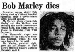 bob marley dies